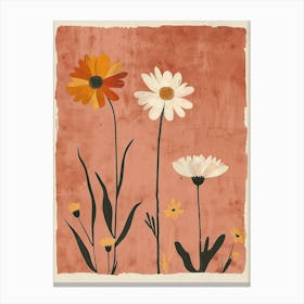 Set Of 4 Simple Hand Drawn Daisies On Pink Paper 07 Canvas Print