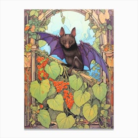 Fruit Bat Floral Vintage Illustration 1 Canvas Print