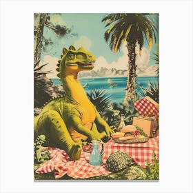 Dinosaur Having A Picnic Retro Collage 1 Canvas Print