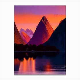 The Milford Sound Retro Sunset Canvas Print