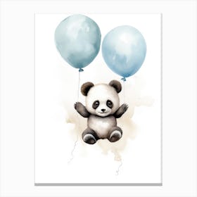 Baby Panda Flying With Ballons, Watercolour Nursery Art 2 Canvas Print
