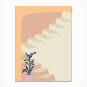 Stairs And Potted Plant. Egypt - boho travel pastel vector minimalist poster Canvas Print
