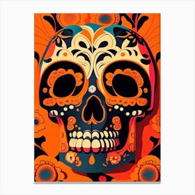 Skull With Floral Patterns Orange Pop Art Canvas Print