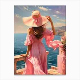 Woman in summer dress looking at the sea 18 Canvas Print