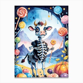 Cute Skeleton Cow Painting Halloween (7) Canvas Print