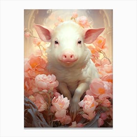 Pig In The Roses Canvas Print
