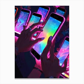 Glowing Iphones Canvas Print