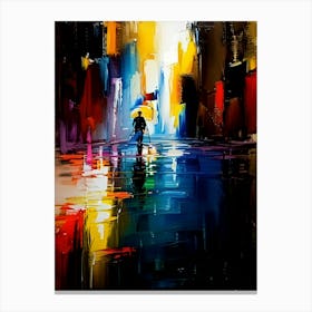 Abstract Of A Man Walking In The Rain Canvas Print
