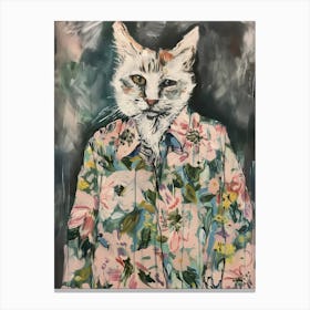 Animal Party: Crumpled Cute Critters with Cocktails and Cigars Cat In Floral Shirt 2 Canvas Print
