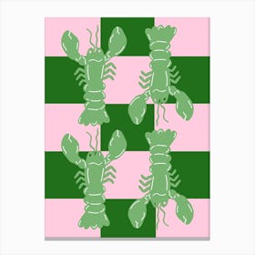 Lobster Tile Green On Pink Canvas Print