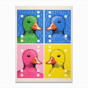 Duck Linocut Stamp Style Collage Canvas Print