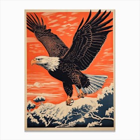 Bald Eagle, Woodblock Animal  Drawing 3 Canvas Print