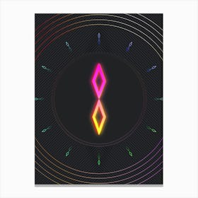 Neon Geometric Glyph in Pink and Yellow Circle Array on Black n.0070 Canvas Print