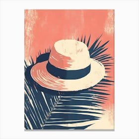 Hat On A Palm Leaf Canvas Print