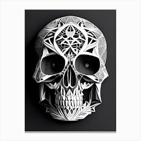 Skull With Geometric Designs 1 Linocut Canvas Print