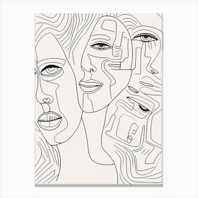 Faces In Black And White Line Art Clear 6 Canvas Print
