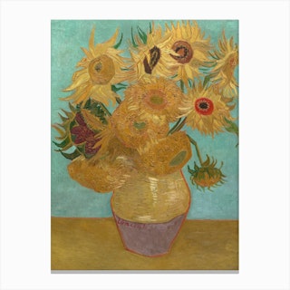 Sunflowers On Blue, Van Gogh Canvas Print