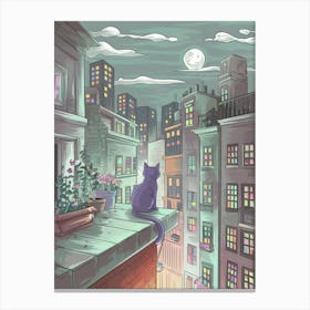 Lo-fi Style: Cat On A Rooftop ! Canvas Print