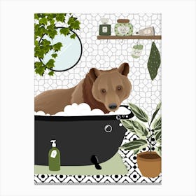 Bear In Bath Black And White Toile