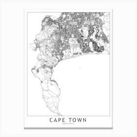 Cape Town White Map Canvas Print