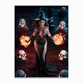 Sexy Gorgeous Witch with Fireballs Painting #3 Canvas Print