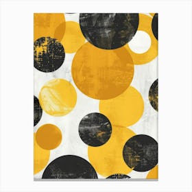 Yellow And Black Polka Dots Canvas Print
