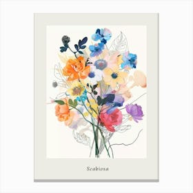 Scabiosa Collage Flower Bouquet Poster Canvas Print