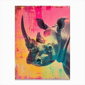 Retro Polaroid Inspired Rhino 2 Canvas Print