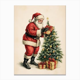 Vintage Santa Claus Christmas Tree Art Print Canvas Print