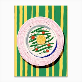 A Plate Of Pesto Pasta, Top View Food Illustration 3 Canvas Print