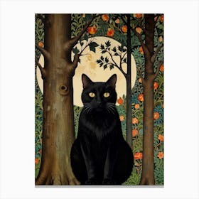 Black Cat In The Forest Style William Morris Canvas Print