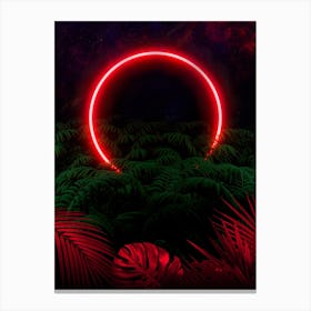 Neon landscape: Red Circle & tropic [synthwave/vaporwave/cyberpunk] — aesthetic retrowave neon poster Canvas Print