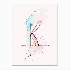 K, Letter, Alphabet Minimalist Watercolour 1 Canvas Print