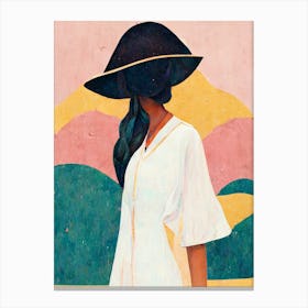 Girl Standing In A Village With A Hat Canvas Print