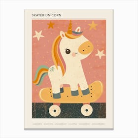 Unicorn On A Skateboard Muted Pastel 2 Poster Canvas Print
