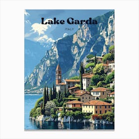 Lake Garda Italy Vibrant Digital Travel Illustration Canvas Print