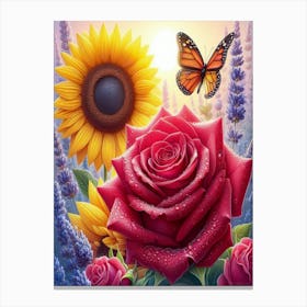 Sunflowers And Roses Canvas Print