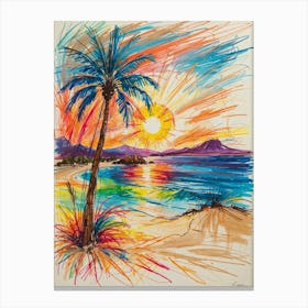 Palm Tree At Sunset with lines 1 Canvas Print