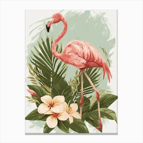 Jamess Flamingo And Plumeria Minimalist Illustration 3 Canvas Print