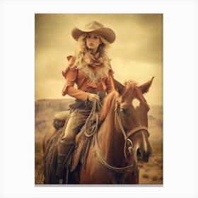 Western Cowgirl On Horse  Canvas Print