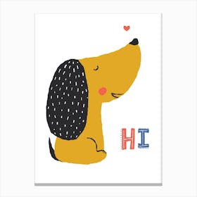 Cute Funny Dog, Hi Lettering Canvas Print