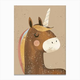 Brown Unicorn Watercolour Illustration Canvas Print