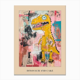 Dinosaur Cartoon Mustard & Cake Poster Canvas Print