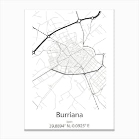 Burriana,Spain Minimalist Map Canvas Print