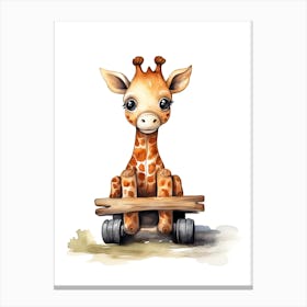 Baby Giraffe On Toy Car, Watercolour Nursery 2 Canvas Print