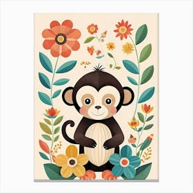 Floral Baby Monkey Nursery Illustration (22) 1 Canvas Print