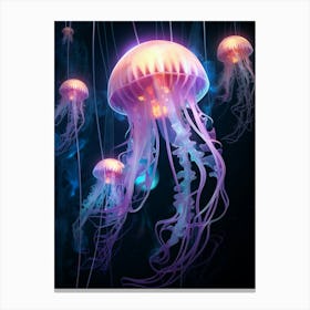 Irukandji Jellyfish Neon Illustration 8 Canvas Print