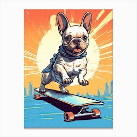 French Bulldog Dog Skateboarding Illustration 4 Canvas Print