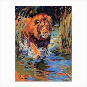 Southwest African Lion Crossing A River Fauvist Painting 2 Canvas Print