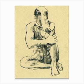 Male Nude Figure Man Naked Homoerotic Gay Art Erotic Drawing Adult Mature Sketch Bedroom Bathroom Pencil Graphite Beige Minimal Canvas Print